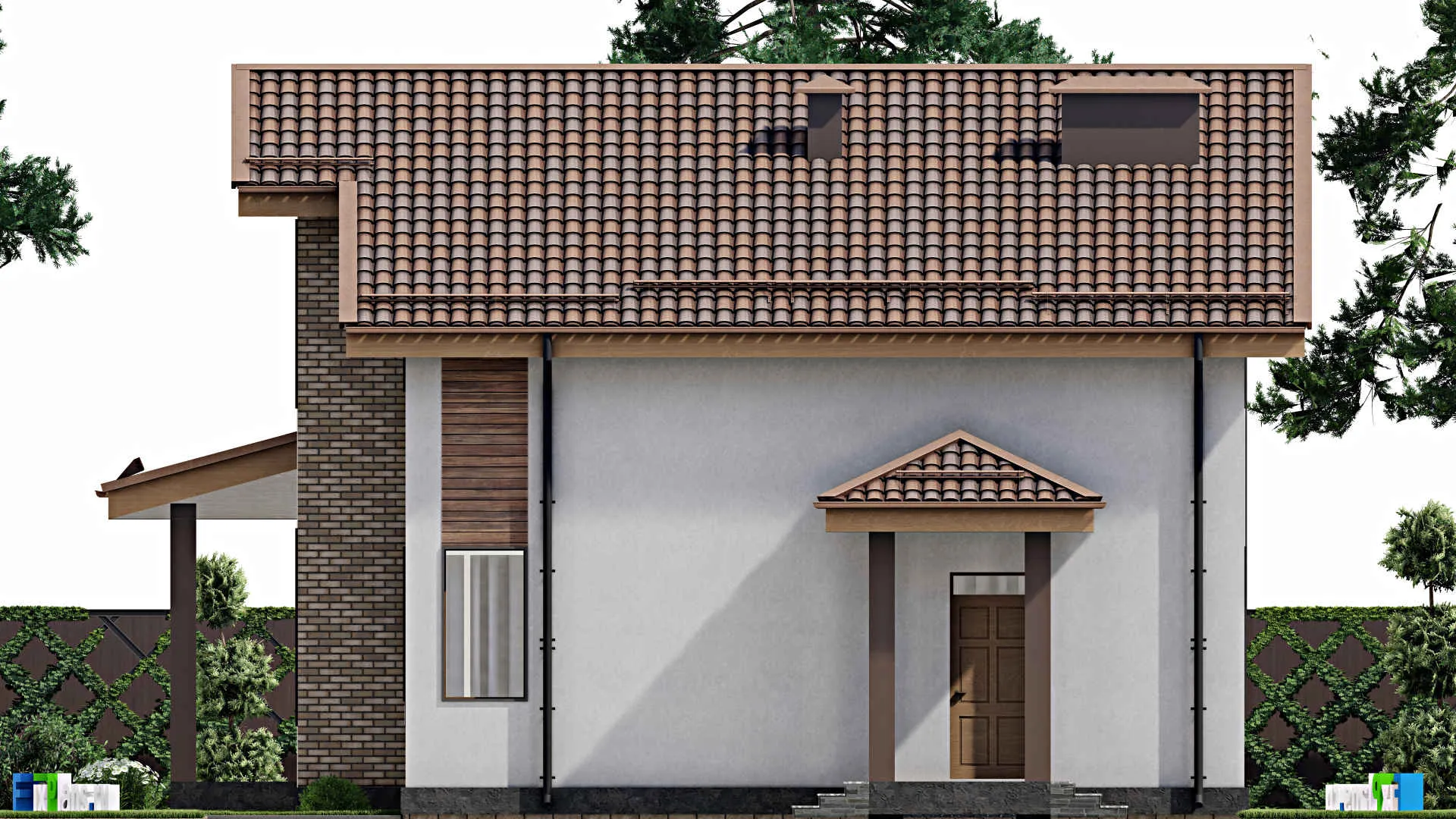 F-9107 - Проект дома с мансардой 13 на 15, площадью 190 м² с террасой и 4 спальнями