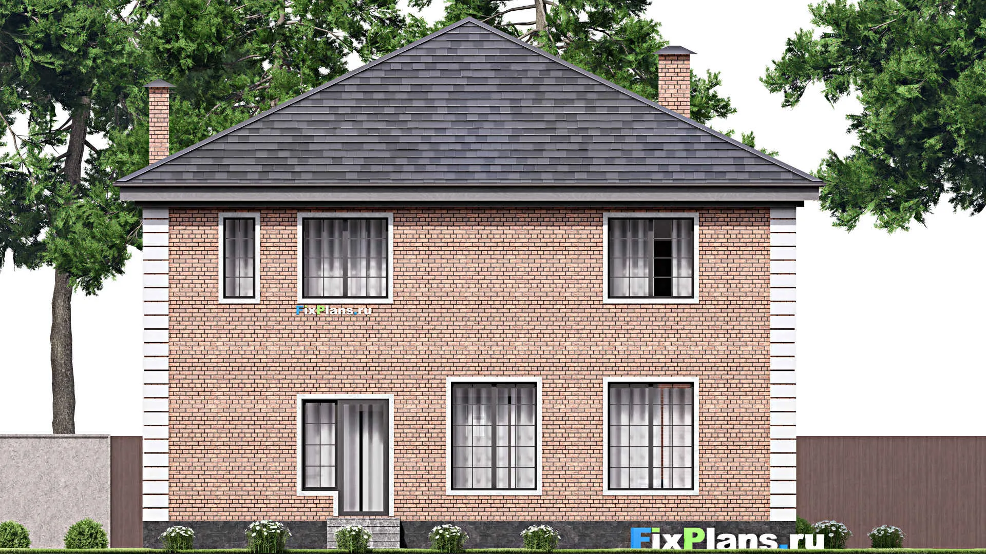 F-13832 - Проект двухэтажного дома 14 на 17, площадью 330 м² с террасой, балконом и 5 спальнями