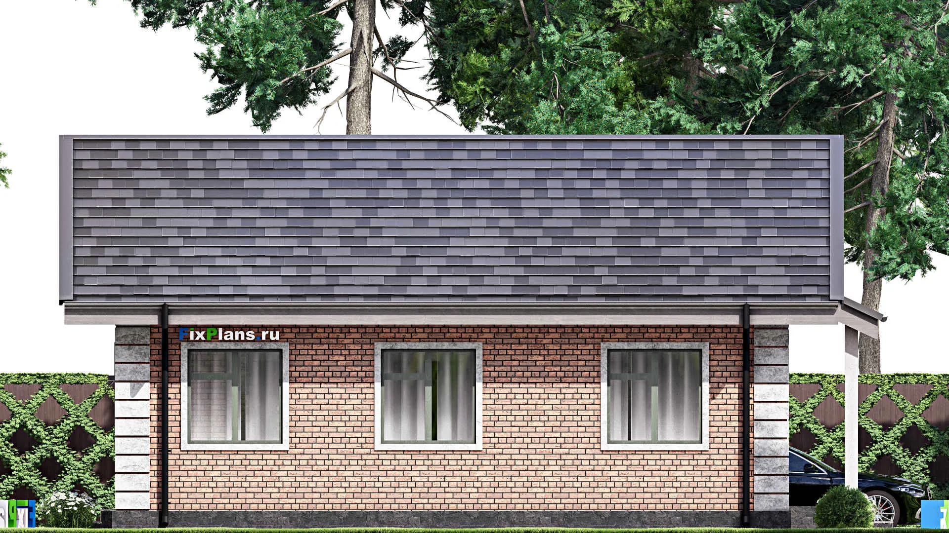 F-13598 - Проект одноэтажного дома 10 на 12, площадью 80 м² с террасой и 3 спальнями