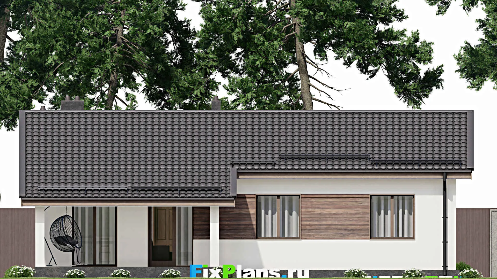 F-5354 - Проект одноэтажного дома 10 на 14, площадью 130 м² с террасой и 4 спальнями