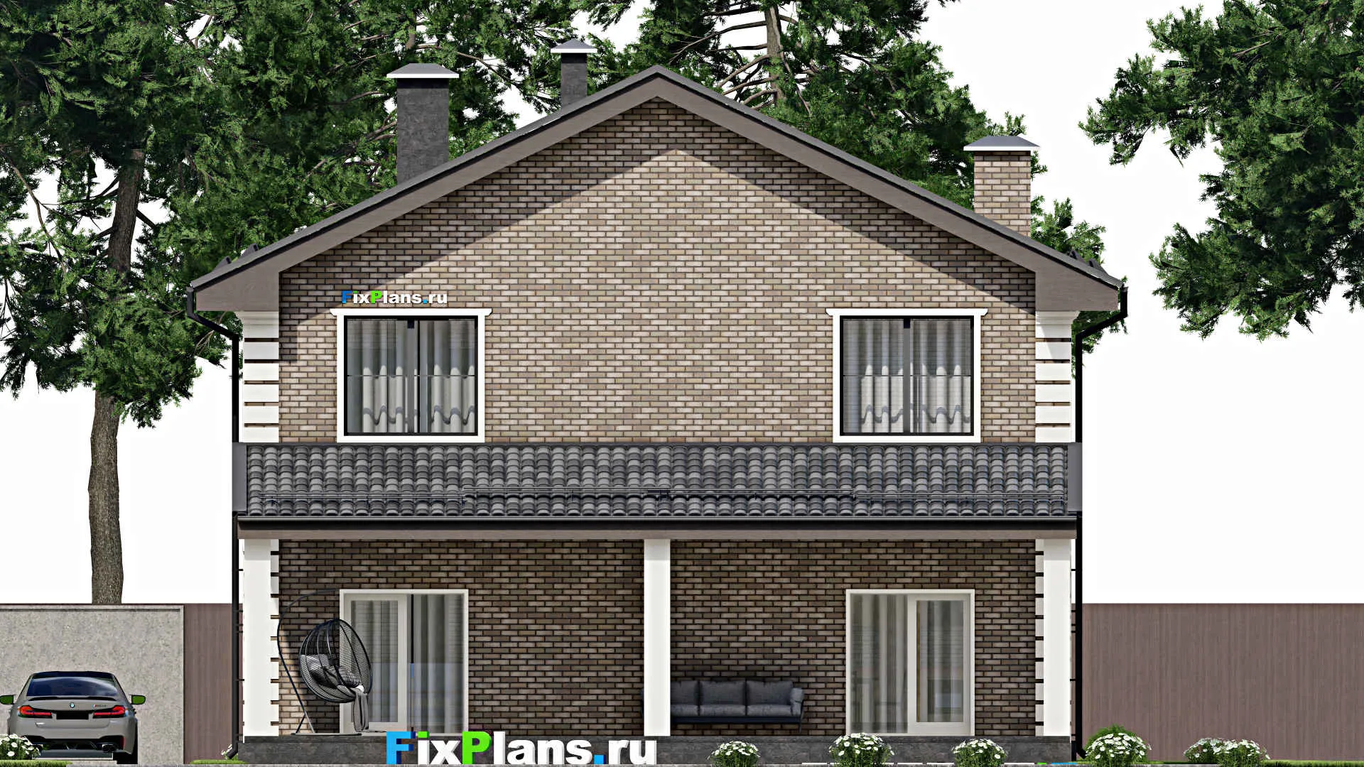 F-6155 - Проект двухэтажного дома 12 на 14, площадью 290 м² с террасой, балконом и 4 спальнями