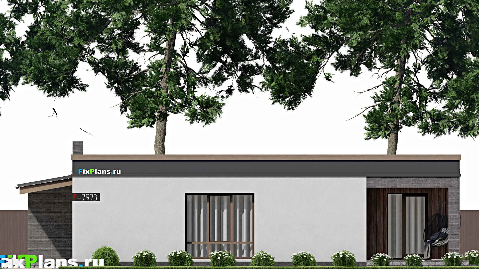 F-7973 - Проект одноэтажного дома 9 на 16, площадью 100 м² с террасой и 3 спальнями
