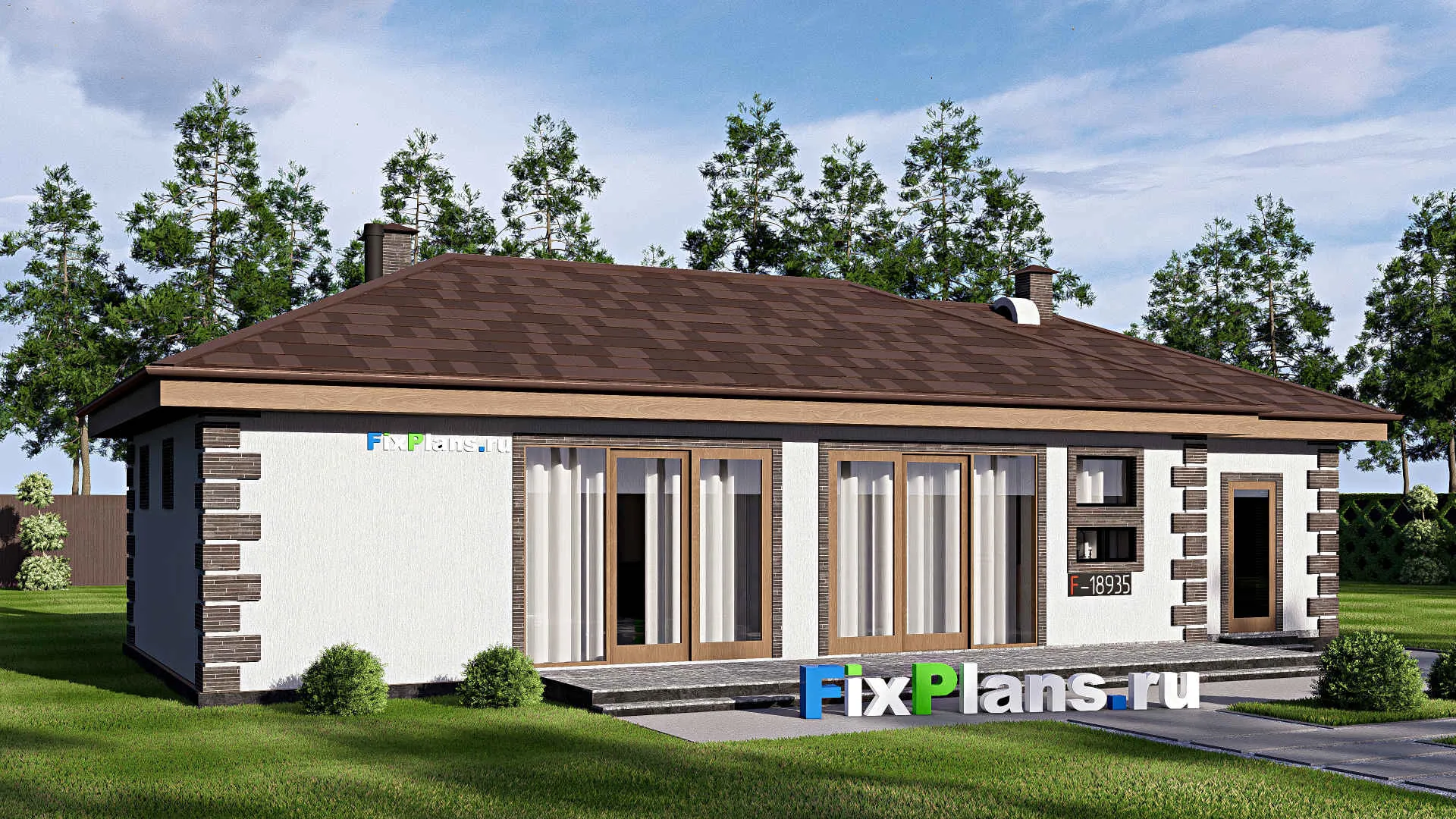 F-18935 - Проект бани 9 на 16, площадью 100 м² с комнатой отдыха, терассой и санузлом