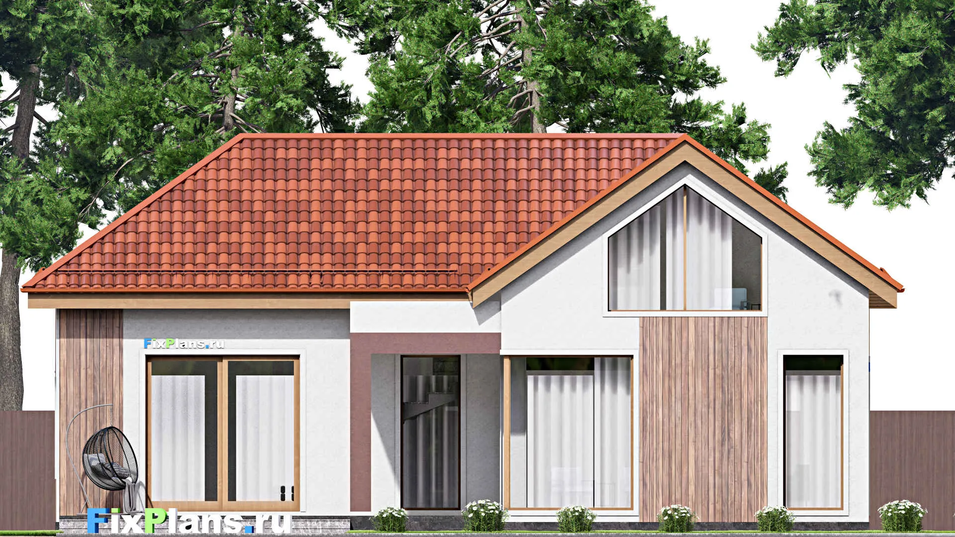 F-16244 - Проект одноэтажного дома 16 на 18, площадью 320 м² с террасой, гаражом на 1 машину и 3 спальнями