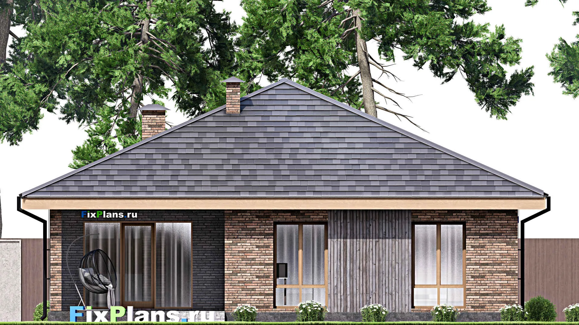 F-14624 - Проект одноэтажного дома 13 на 13, площадью 130 м² с террасой и 3 спальнями