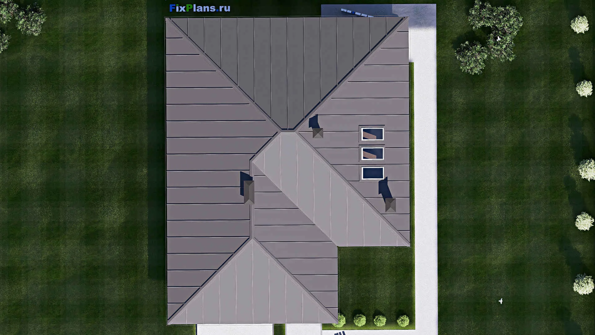 F-18224 - Проект одноэтажного дома 15 на 19, площадью 200 м² с террасой, гаражом на 2 машины и 3 спальнями