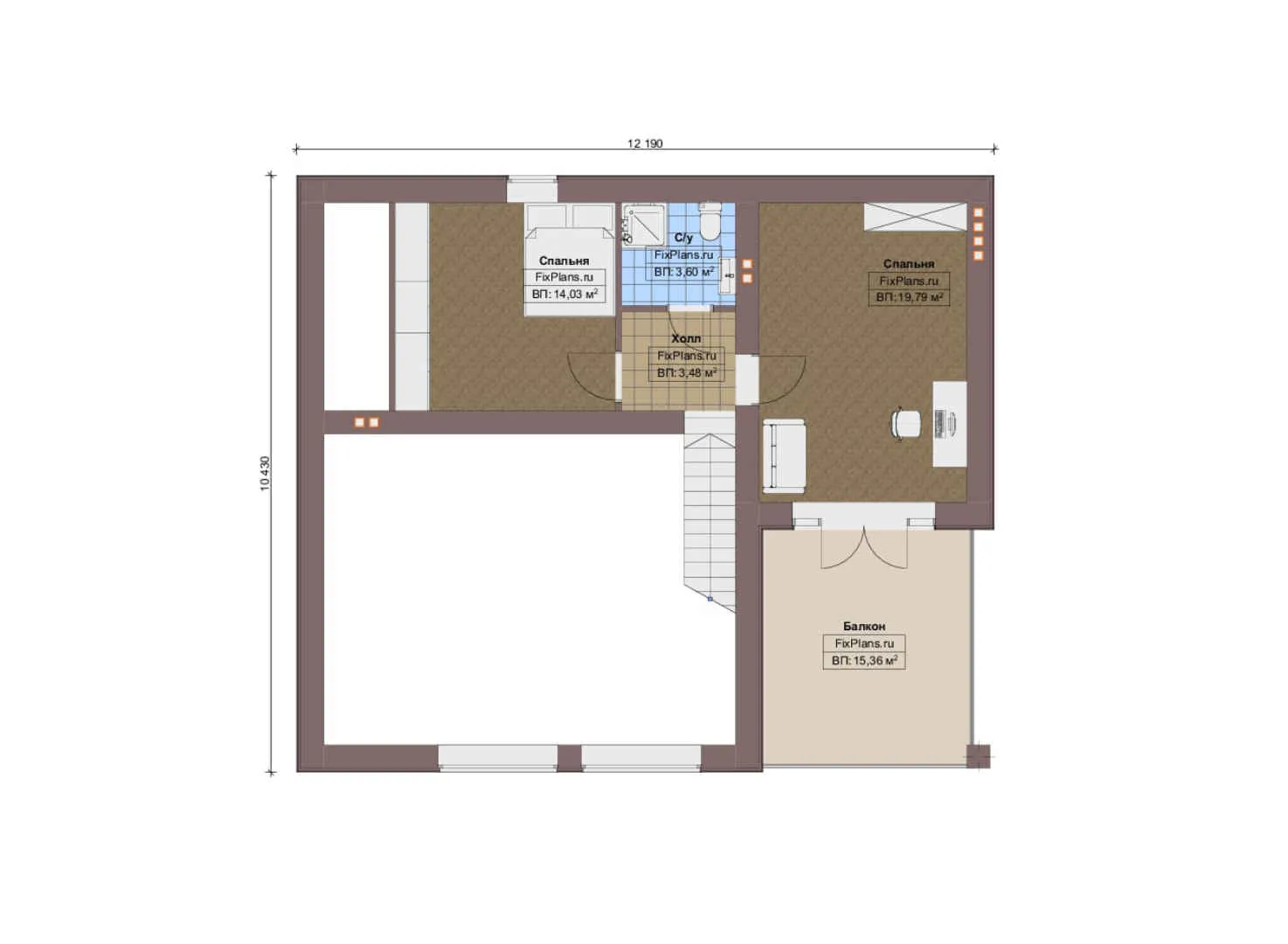 F-12644 - Планы дома с мансардой 11 на 16, площадью 180 м² с террасой, балконом и 3 спальнями