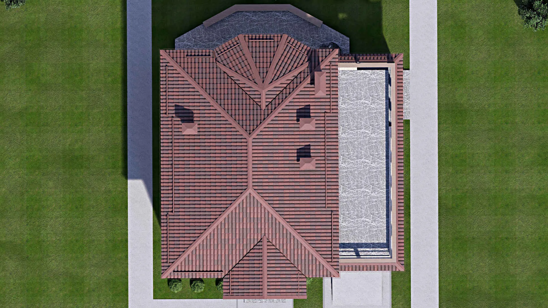 F-12716 - Проект двухэтажного дома 14 на 18, площадью 300 м² с террасой, балконом, гаражом на 1 машину и 3 спальнями