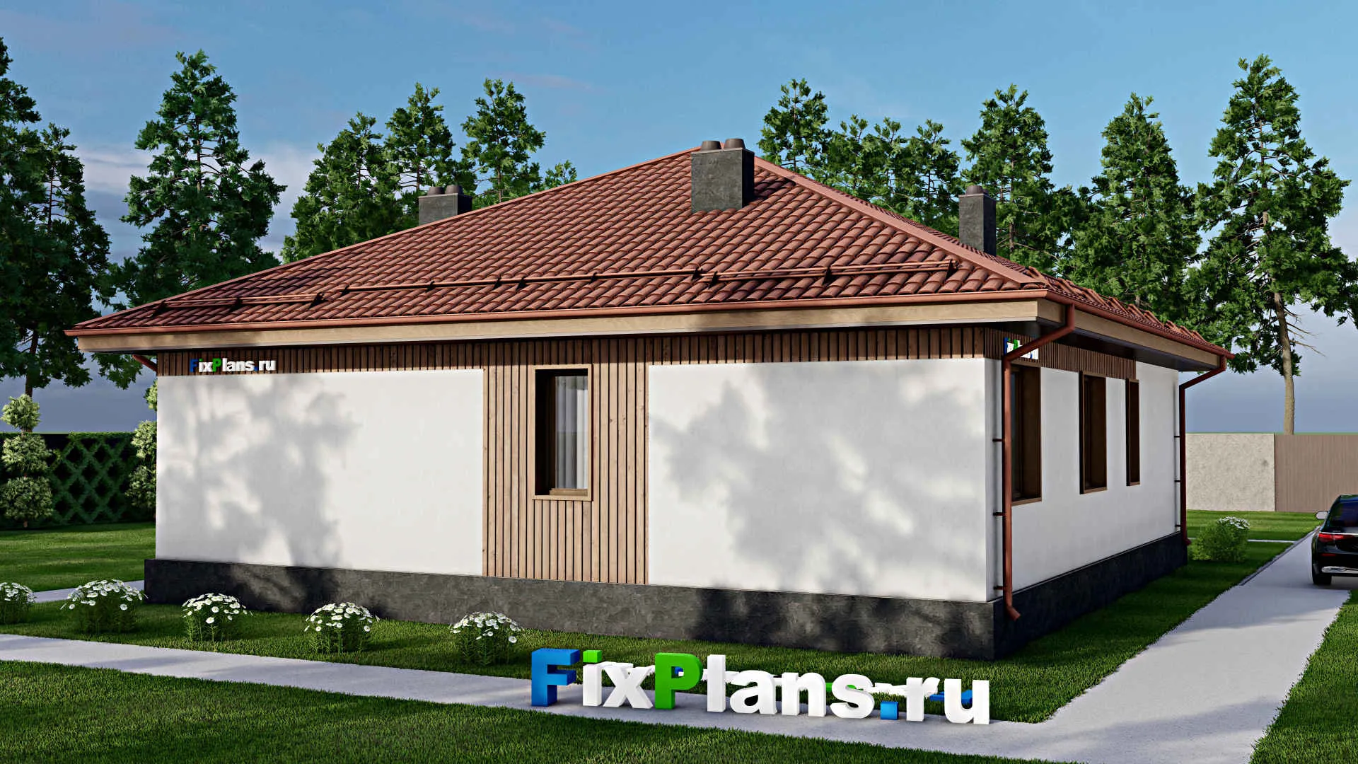 F-7487 - Проект одноэтажного дома 12 на 15, площадью 140 м² с 4 спальнями