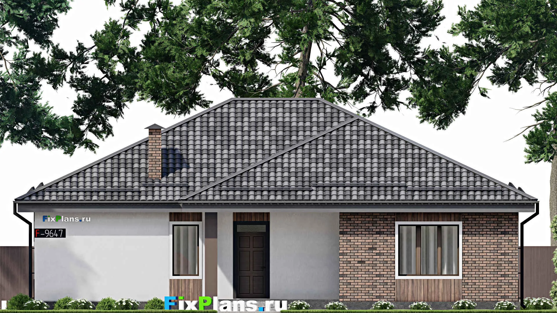 F-9647 - Проект одноэтажного дома 15 на 16, площадью 170 м² с террасой и 3 спальнями