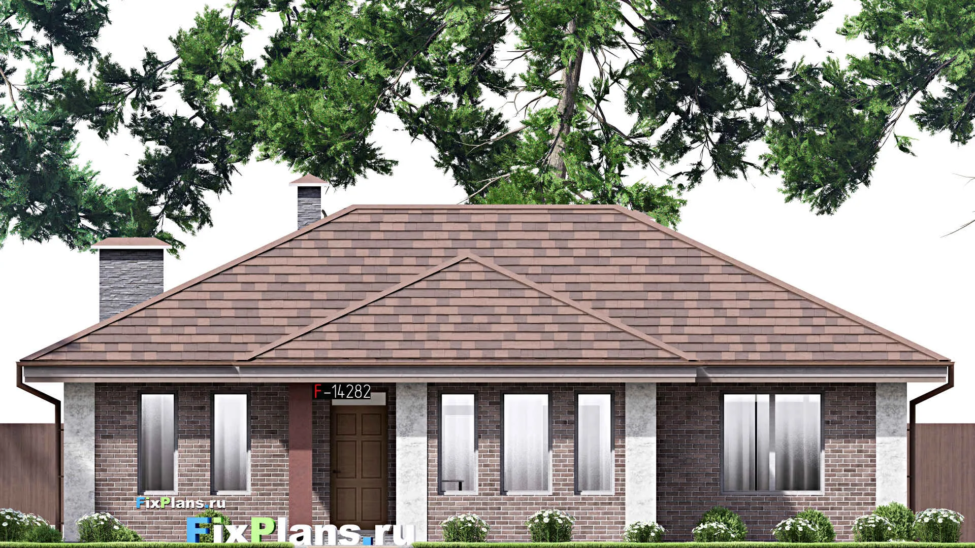 F-14282 - Проект одноэтажного дома 15 на 16, площадью 150 м² с террасой и 3 спальнями
