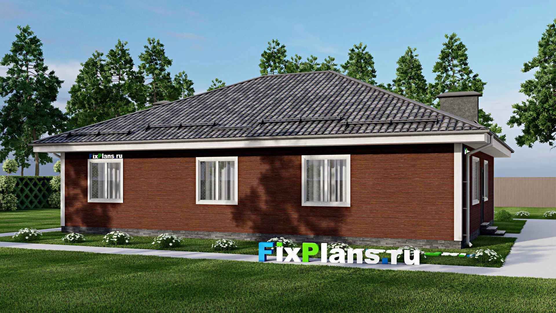 F-5903 - Проект одноэтажного дома 15 на 16, площадью 160 м² с 4 спальнями