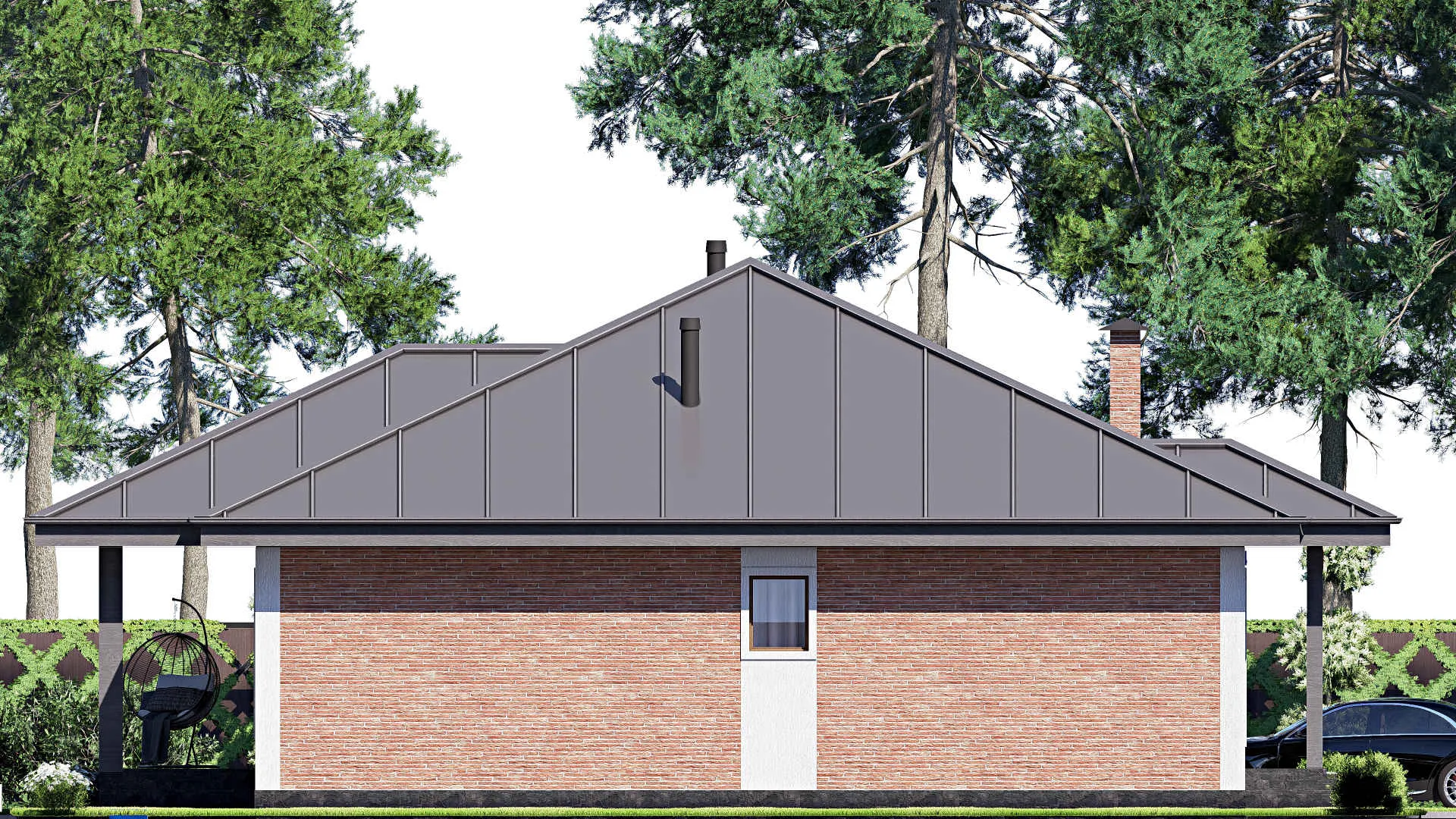 F-18647 - Проект одноэтажного дома 16 на 16, площадью 170 м² с террасой и 4 спальнями