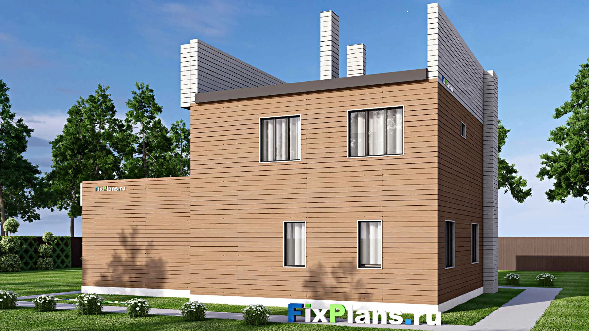 F-13463 - Проект двухэтажного дома 11 на 15, площадью 190 м² с балконом, гаражом на 2 машины и 3 спальнями