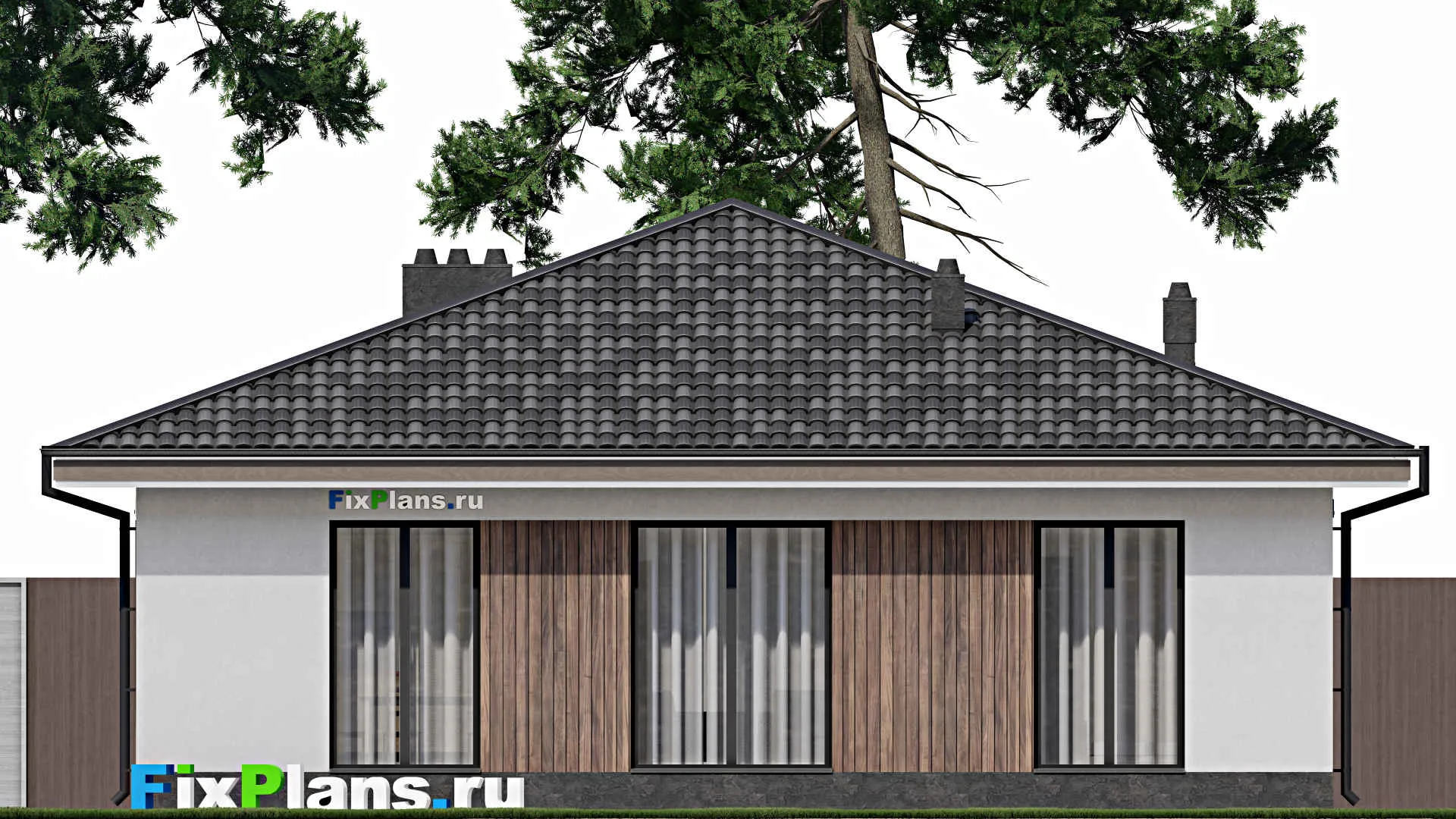 F-1367 - Проект одноэтажного дома 12 на 12, площадью 120 м² с 3 спальнями