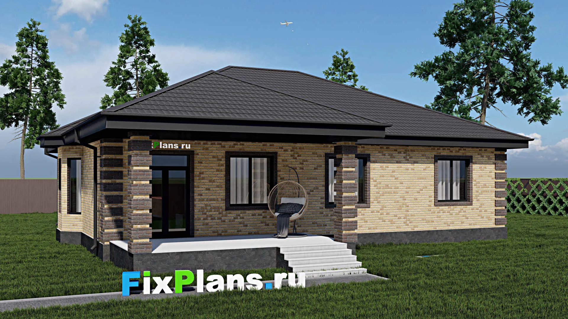 F-0719 - Проект одноэтажного дома 12 на 15, площадью 170 м² с террасой и 3 спальнями