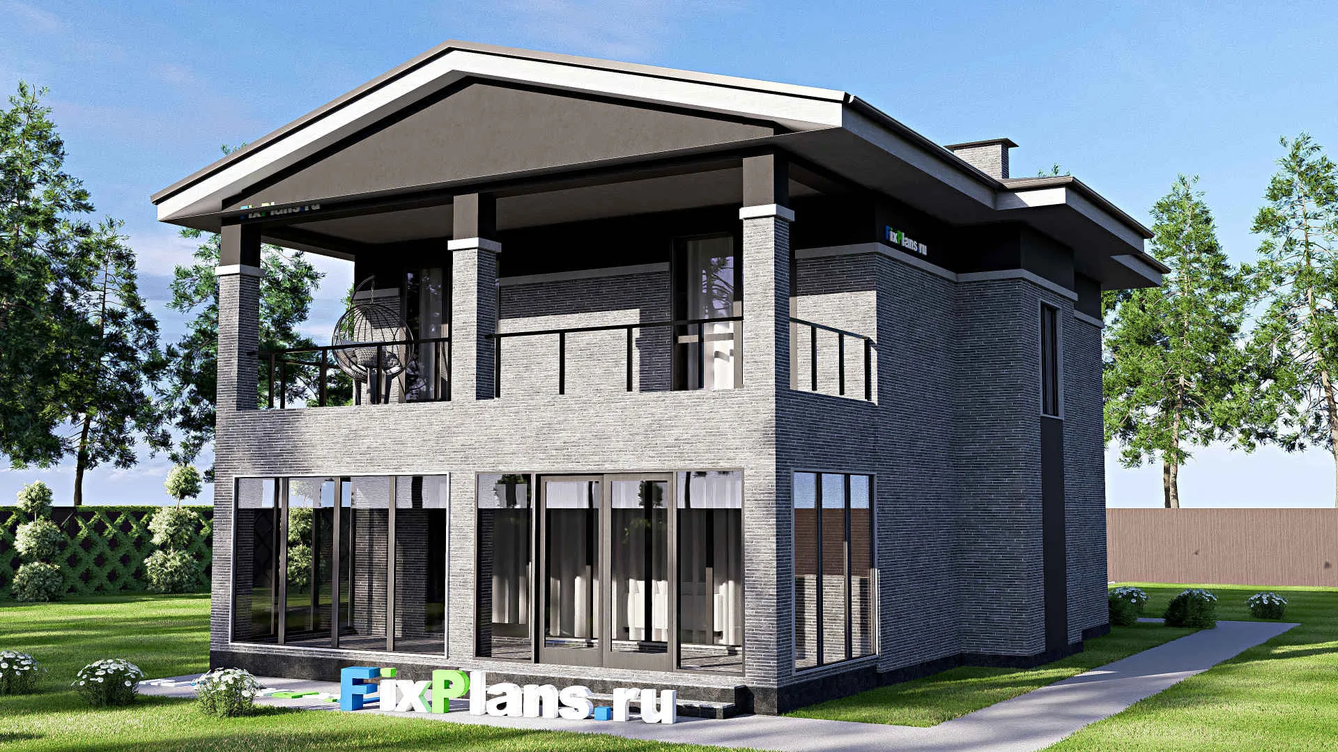 F-19196 - Проект двухэтажного дома 11 на 15, площадью 210 м² с террасой, балконом и 5 спальнями