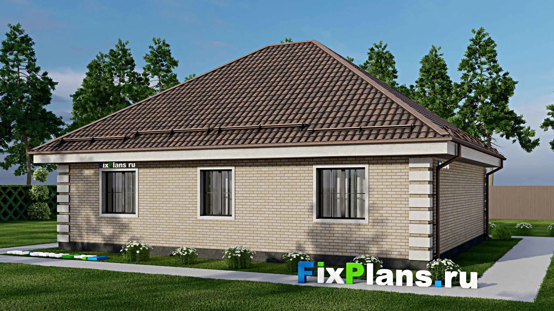 F-6893 - Проект одноэтажного дома 12 на 13, площадью 200 м² с цокольным этажом и 2 спальнями