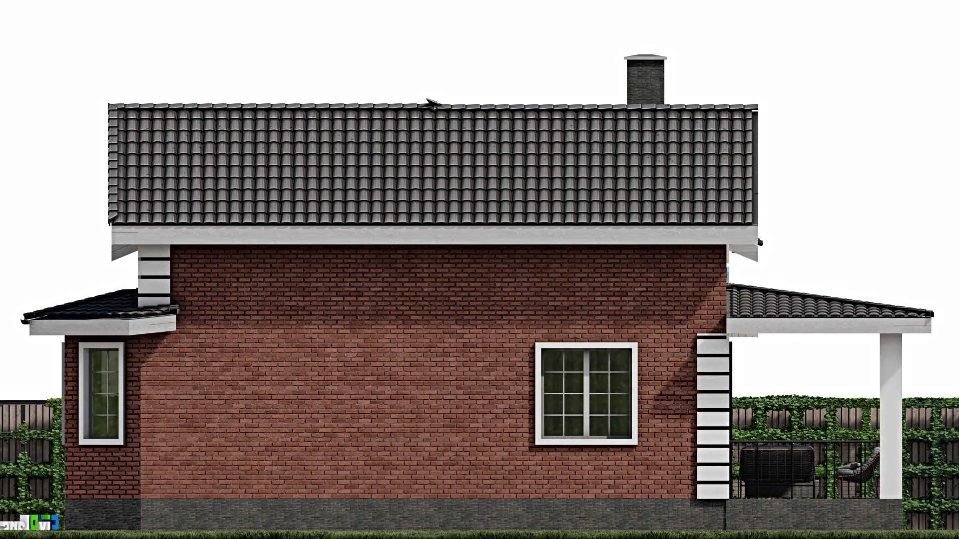 F-1034 - Проект дома с мансардой 12 на 17, площадью 240 м² с террасой, гаражом на 2 машины и 3 спальнями