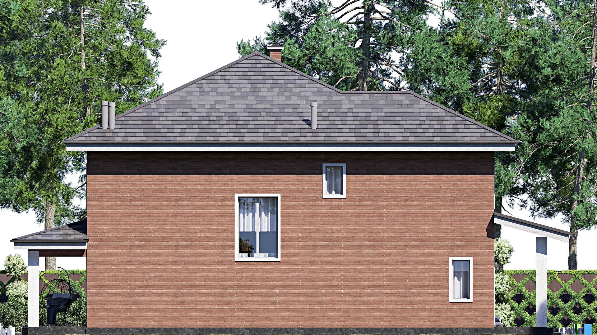 F-19709 - Проект двухэтажного дома 15 на 19, площадью 340 м² с террасой, балконом и 4 спальнями